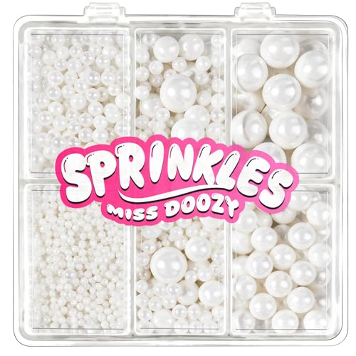 Essbare Weiße Perlen Zucker Streusel 130g - 4 Größen Zuckerperlen für Tortendeko, Cupcakes & Kekse - Ideal für Hochzeit, Geburtstag, Halloween, Weihnachten, Sprinkles (2mm, 4mm, 7mm, 10mm)
