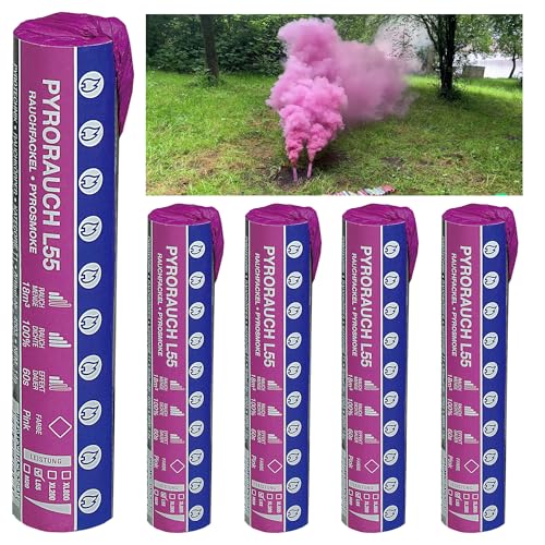 Rauchfackel Pyrorauch L55 im 5er Pack in Rot Blau Gelb Grün Orange Weiß Türkis Schwarz Rosa Lila Pink Braun von Pyroweb I Pyrotechnik der Kategorie 1 (Pink)