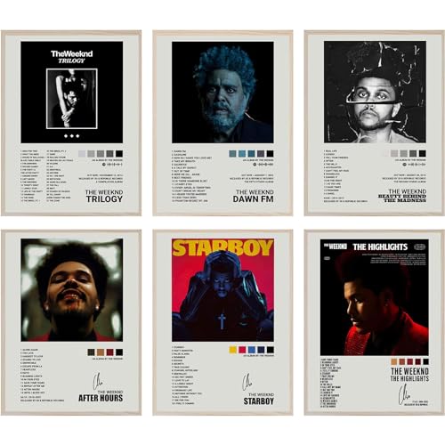 BDSHUNBF Poster Set mit 6 Album Cover The Weeknd, Leinwand Wandkunst, ästhetische Leinwand, Poster Vintage für Teenager Raumdekoration Schlafzimmer ungerahmt 20 x 25 cm