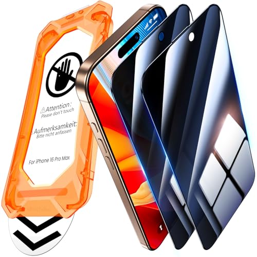 UniqueMe für iPhone 16 Pro Max für Panzerglas Sichtschutz - [Full Screen Displayschutz] Schutzfolie Sichtschutz für iPhone 16 Pro Max Schutzglas,Auto Installation,2 Stück