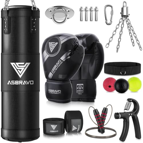 ASBRAVO Boxsack Set für Erwachsene, 120cm Schweren mit 12oz Boxhandschuhen