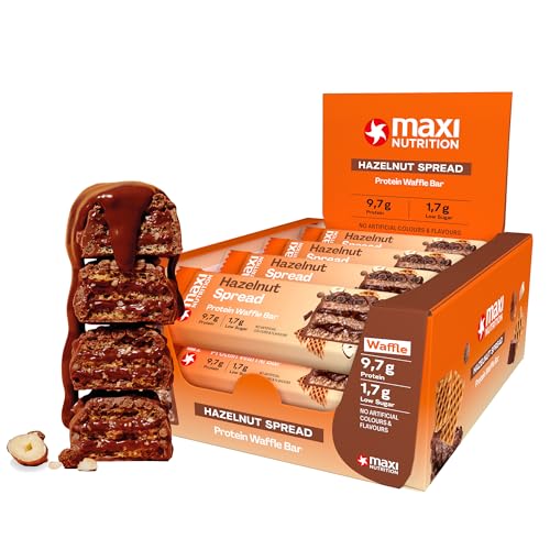 MaxiNutrition Hazelnut Spread Protein Waffle Bar, 25% Eiweiß, 202 kcal, (12 Eiweißriegel x 39g), Ohne Zuckerzusatz