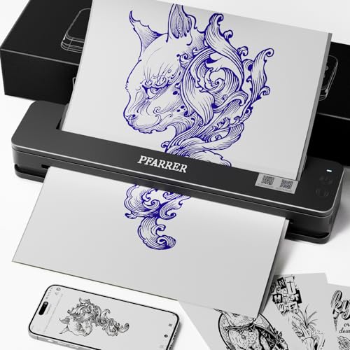 PFARRER Wireless Tattoo Drucker Professional (Upgraded) - Thermo Transfer Maschine mit 10pcs Transferpapier T106P-EU