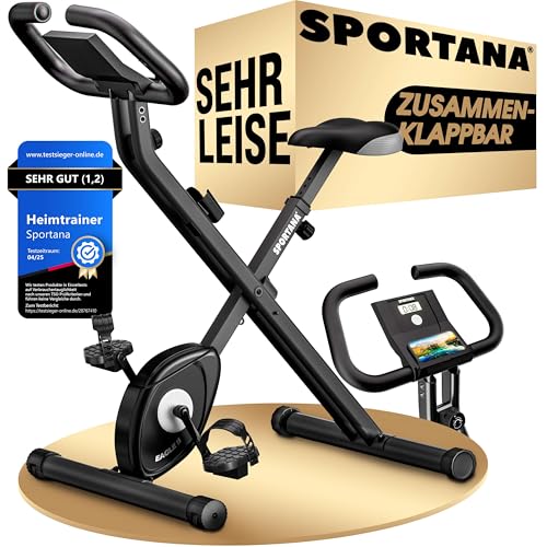 SPORTANA® Heimtrainer Fahrrad EAGLE 2-2in1 Ausdauer Ergometer - Klappbar - LCD Display - Höhenverstellbar - inkl. Fitnessbänder - Hometrainer, Fitnessbike, Workout Bike, Trimmrad, Indoor Bike