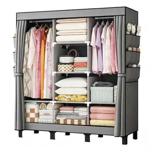 lishbie Tragbarer Kleiderschrank, Stoffschrank, Schlafzimmer-Schrank, Grau