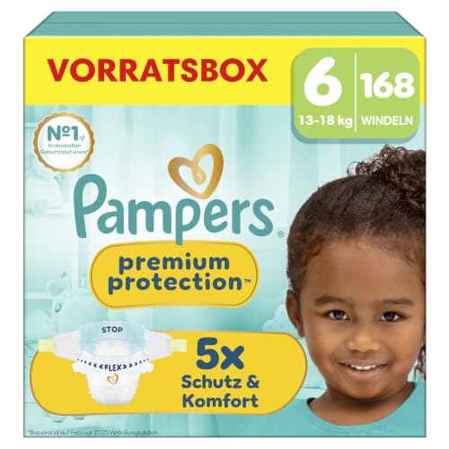 Pampers Premium Protection Größe 6, 168 Windeln, 13kg-18kg