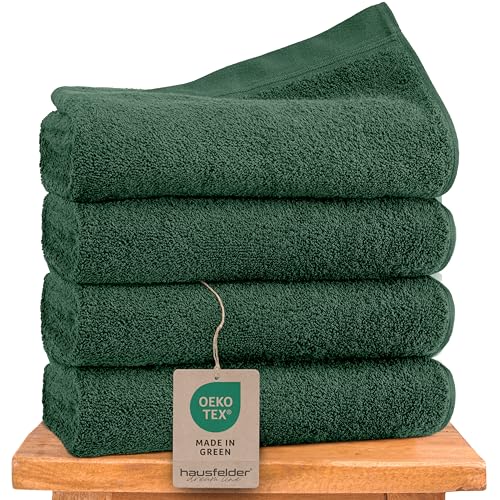 Hausfelder Handtücher 50x100 dunkelgrün – 4er Set Premium Frottee 500 g/m² – weiche 100% Baumwolle Handtücher für Bad & Gäste-WC, saugstark & pflegeleicht