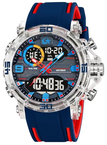 findtime Digitale Analoge Herrenuhr Militär Sportuhr Groß Zifferblatt Uhren für Männer Outdoor Wasserdicht Dual Time LED Beleuchtung Wecker Datum 12/24h Stoppuhr Chronograph Tactical Bunt