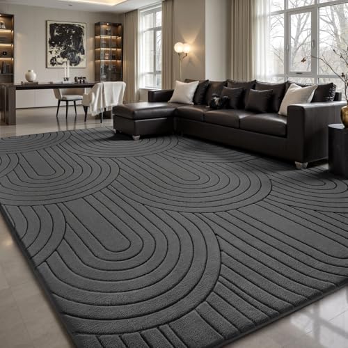 Sour Lemon Teppich Wohnzimmer 160x230cm, 3D Halbkreismuster Teppichd Grau Waschbarer Teppich Flauschige Carpets Schlafzimmer Carpet Gegend Kurzflor Flauschig Rutschmatte Kinderzimmer Teppiche