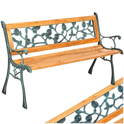 tectake® 2-Sitzer Gartenbank wetterfest, Gartenbank Holz im Landhausstil für Wintergarten Möbel, als romantische Balkonbank, Holzbank Garten, Gartenmöbel Bänke 124 x 52 x 74 cm