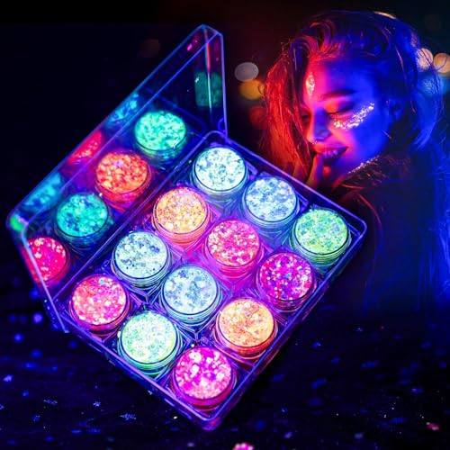 Festival Glitzer Gesicht, 12 Farben Fluoreszierendes Chunky Sequin Face Body Glitter Festival Zubehör Accessoires Gadget,Haar Glitzer Festival Gesichtsglitzer Halloween Schminke Karneval Körperglitzer