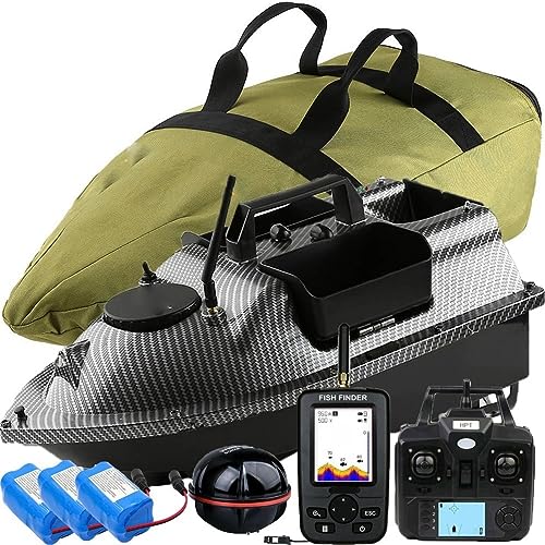 YLLLLY 12000mAh 500m GPS futterboot mit 3 Katapultbuchten. Köderboote zum Karpfenangeln mit GPS, 16 Speicherpunkten, mit Sonar Fischfinder Echolot, Handtasche, Antennen, Propeller (Bait Boat 6)