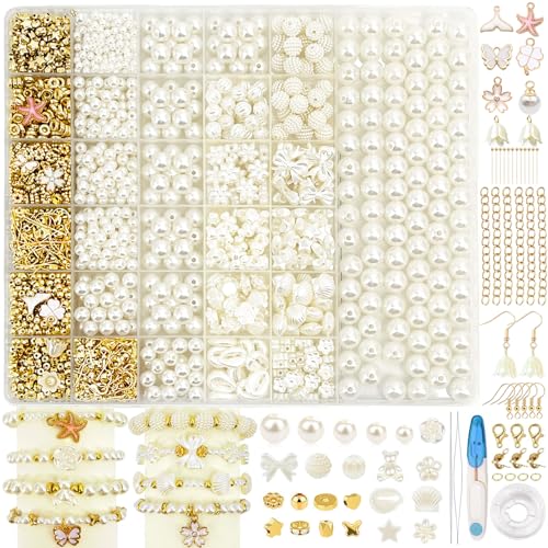 KAOHONG 1600 stück Perlen für Armbänder Erwachsene Perlen Weiß zum Auffädeln für DIY Beads for Jewellery Making Schaffung, Perlen Set Schmuck Benutzt für Weihnachten, Partys, Ostern, Feiertage