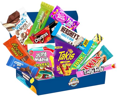 Amerikanische Süßigkeiten Box mit Dubai Schokolade, Schokobons Crispy, Takis & vielem mehr - Beliebte Süßigkeiten aus aller Welt - American Candy Box (M)