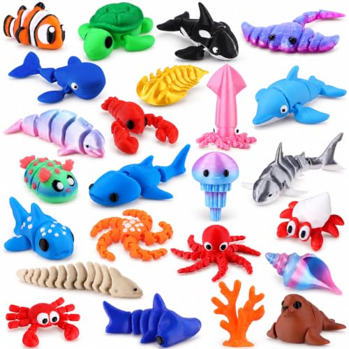 24 Stück Mini 3D Gedruckte Tierfiguren Meeresbewohner 3D Tier Beweglich Set