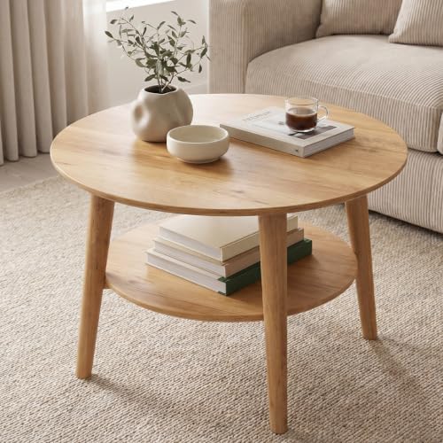 skølm Mjölnir Couchtisch rund Ø70 cm, Eiche massiv, Natur geölt, 2 Ablagen