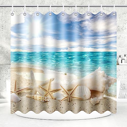 LTZGO 180x200 Duschvorhang aus Stoff Polyester Textil Anti-schimmel Wasserdicht Waschbar für Badezimmer Badewanne und Dusche Ocean Stil dekorieren Vorhang Duschvorhänge mit 12 Duschvorhangringen