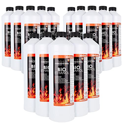 Bio Alkohol 100% 15 x x 1 Liter - BIOETHANOL für Alkohol-Kamine, Tischfeuer, Ethanolkamine, Alkoholbrenner, Terrassenfeuer, Raumfeuer, Standfeuer oder Gartenfeuer