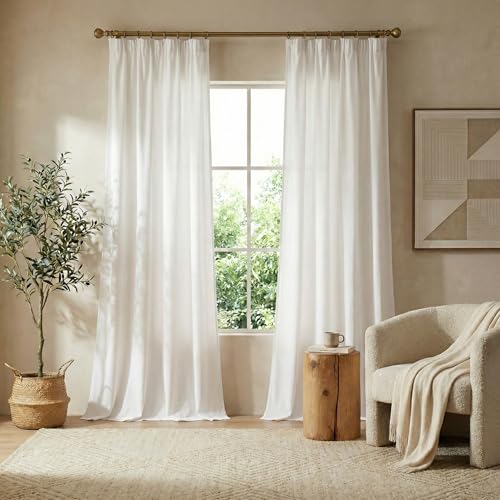PONY DANCE Wohnzimmer Gardinen mit Kräuselband für Schiene Vorhang Weiß Halbtransparent 2er Set H 245 x B 140 cm, Voile Gardinen für Schienensystem Semi-Sheer Curtains Living Room