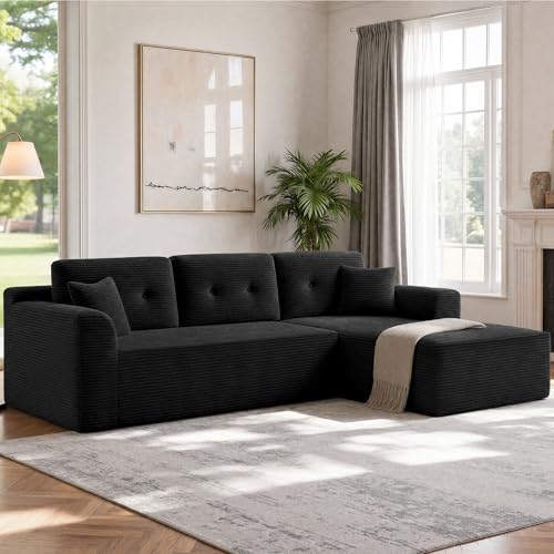 VASAGLE Ecksofa, modulares Sofa 244 cm breit, vakuumverpackt, Schlafsofa, Keine Montage erforderlich, mit großer Chaiselongue rechts, für Wohnzimmer, Gästezimmer, tintenschwarz LCS184B101