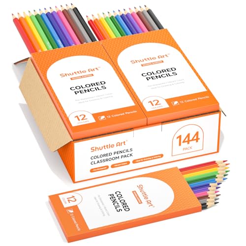 Shuttle Art Buntstifte Set, 144 Buntstifte Kinder, Farbstifte mit 12 Lebendigen Farben, 12er Packungen Holzstifte, Großpackung Buntstifte für Kinder, Schule und Weihnachten, Buntstifte schule 1 klasse