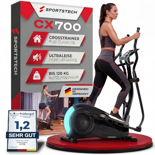 Sportstech Crosstrainer CX700 Fitnessgeräte für Zuhause mit 24kg Schwungmasse | Ellipsentrainer bis 120kg mit 24 Widerstandstufen | Innovative LED Technologie | Bluetooth, App-Steuerung & Pulssensor