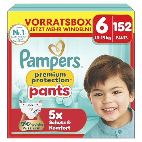 Pampers Premium Protection Pants Größe 6, 152 Windeln,13kg-19kg, mit 360° Passform und weichen Anti-Auslaufbündchen für unseren besten Komfort und Schutz
