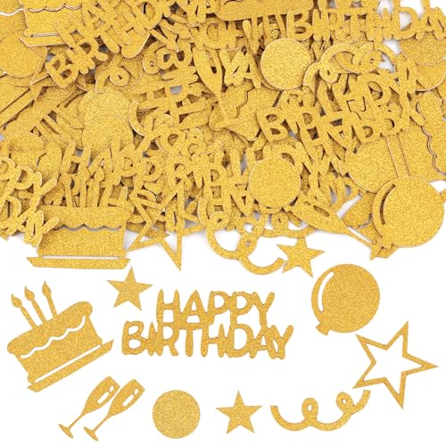 100 Stück Konfetti Tischdeko Geburtstag, 5cm Groß Streudeko Geburtstag frauen, Glitzer Happy Birthday Deko Confetti für Jubiläen, Geburtstage, Party, Tischdeko (Gold)