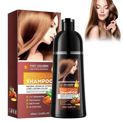 Kastanienbraun Haarfarbe Shampoo, 4-in-1 Haarfärbeshampoo & Hair Dye Shampoo zum Graue Haare Abdecken, Natürliches Farbshampoo Braun für Männer & Frauen, Pflege & Grauabdeckung, 400ml