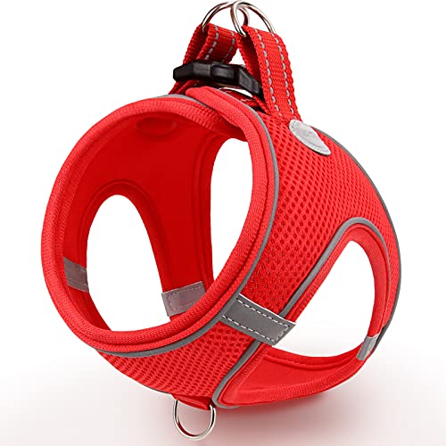 Joytale Hundegeschirr, Reflektierend Weich Gepolstert Hunde Geschirr, Air-Mesh Atmungsaktiv Brustgeschirr für Kleine Mittelgroße Hunde, M, Rot