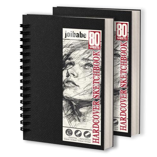 2 Stück A5 Skizzenbuch,100 g/m² Zeichenblöcke mit Spiralbindung-160 Blatt /320 Seiten-Skizzenbücher mit festem Einband-Professionnelle Zeichenbuch für Kinder & Erwachsene, Ideal für Skizzen