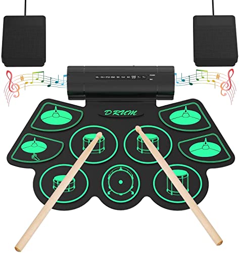 Schlagzeug Elektronisch with 9 Pads, Uverbon E-drum Set Elektronisches Schlagzeug E Drums Eingebauter Stereo-Lautsprecher mit 2 Fußpedalen & USB für Kinder und Anfänger