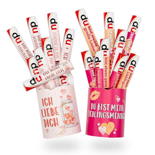 younikat 2 x Aufkleber-Set Lieblingsmensch und Ich liebe dich passend für zwei Duplo Pralinen Packungen I rosa pink I Geschenk-Idee Aufmerksamkeit I dv1367