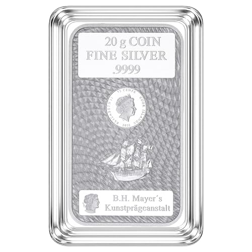 Cook Islands Silberbarren 20g – 999,9 Feinsilber Münzbarren – in transparenter Münzkapsel – inkl. Geschenkbeutel, Grußkarte & silbermetallic Umschlag
