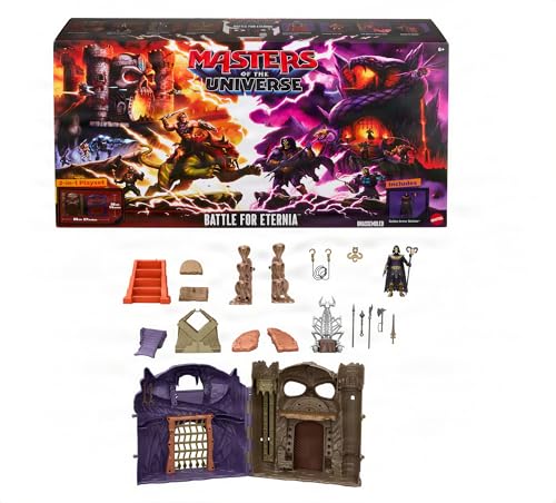 Masters of the Universe Spielset, Kampf um Eternia, Schloss Grayskull und Snake Mountain, Knochenthron mit Skeletor-Figur, Schwert der Macht mit Altar, JKN95