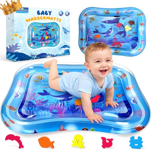 Wincany Wassermatte Baby, Baby Spielzeug 3-12 Monate, Ostergeschenke Kinder, Spielmatte Baby, Wasserspielmatte BPA Frei Groß, Aufblasbare Bauchzeit Matte, Unterwasserdesign, Babys Muskeln Stärken