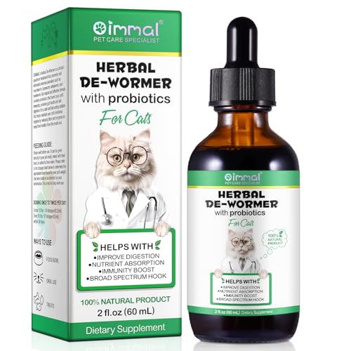 Wurmkur für Katzen - 60ml Katzenwurmer-Tropfen - Kräuterentwurmer mit Probitika - Verbesserung der Verdauung, Immunitätsschub - Anti-Parasiten, Breitband-Hakenwürmer - Sicher, Effektiv
