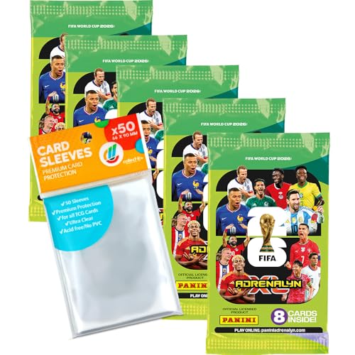 FIFA World Cup Adrenalyn XL 2026-5 Booster (Original) + Exklusive Collect-it Hüllen (Eigenmarke Bundle)