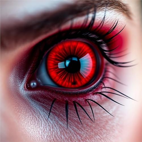 Rot Farbige Linsen & Geprüfte Kontaktlinsen - Grußlige Tageslinsen für Halloween & Fasching - ohne Stärke - Vampir & Dracula (Rot) (1 Paar / 2 Stück)