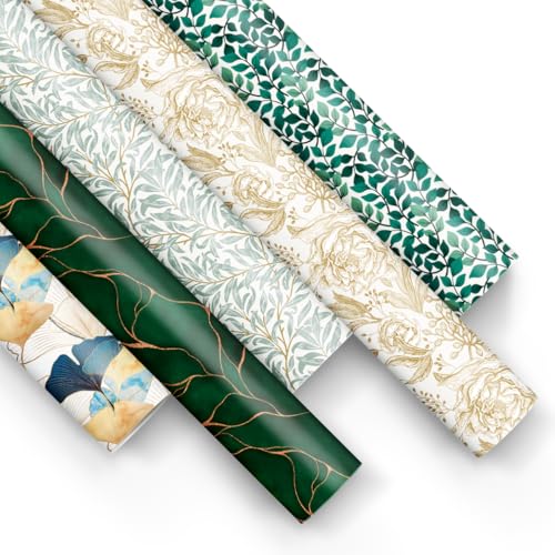 PAW Geschenkpapier 200 x 70 cm, 5 Rollen - Elegantes Grün