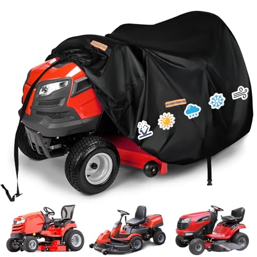 DOCEPERT Abdeckung Rasenmäher,Abdeckplane Rasentraktor Wasserdicht, Strapazierfähig, 420D Polyester Oxford Passend mit Reflektierendem Band und Winddichter Schnalle (L183 x W137 x H117CM)