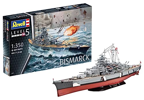 Revell RV05040 REV-05040 Bismarck, das größte und modernste Schlachtschiff Seiner Zeit, Schiffsbausatz 1:350, 71,8cm Maßstabsgetreu Toys, unlackiert