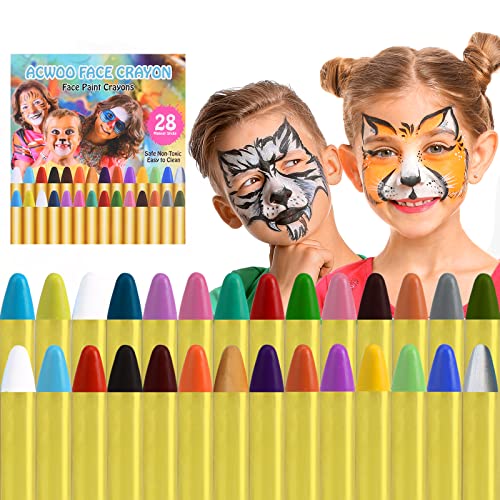 ACWOO 28 Farben Gesichtsfarbe Schminkstifte Bodypaint Schminkpalette für Faschingsschminke Fasching Schminke Karneval Halloween Körpermalfarben