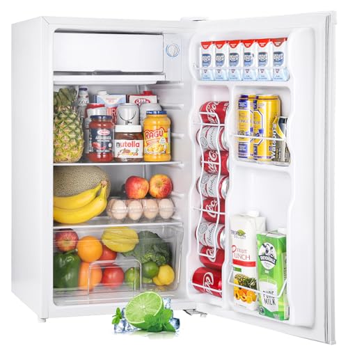Upstreman 91L Kühlschrank mit Gefrierfach,Kleiner Kühlschrank mit Gemüsefach und Gefrierfach, Einstellbarem Thermostat Mit LED-Licht, Mini-Kühlschrank für Wohnheim, Büro, Schlafzimmer, Weiß-BR321