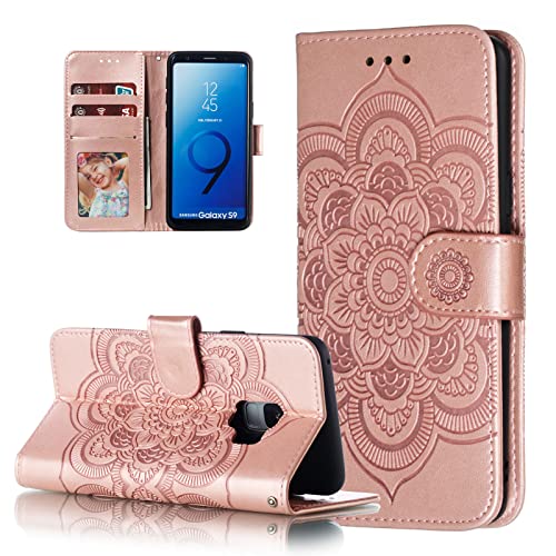 EYZUTAK Mandala Hülle für Samsung Galaxy S8 Plus,Premium PU Leder Flip Brieftasche Kartenfächern Holder Magnetic Ständer Schutzhülle Handyhülle Ultra Slim Case mit Lanyard, Prägung Klapphülle-Roségold