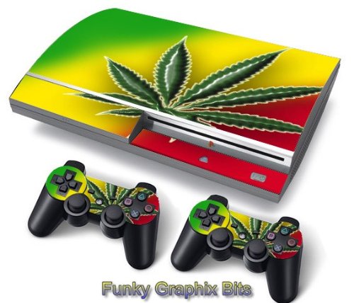 Funky Planet PS3 Fat PlayStation3 Fat Designfolie Sticker Skin Set für Konsole + 2 Controller by Funky Planet (Marihuana)