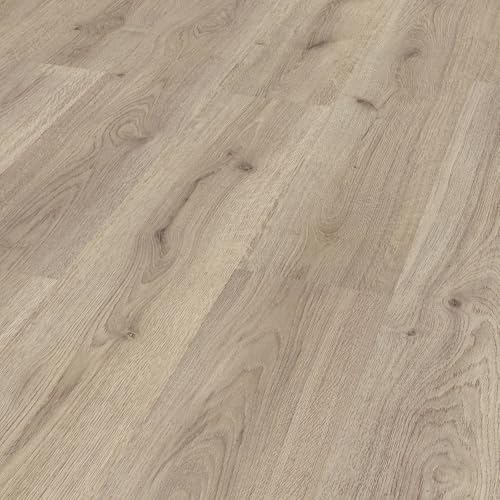 KRONOTEX Laminat Trend Eiche Grau – Superior Basic Serie, 193 × 1376 mm, 6 mm dick, moderne Holzoptik in Landhausdielenformat, pflegeleicht, robust & kompakt 193 x 1376 mm Trend Eiche grau - Eiche