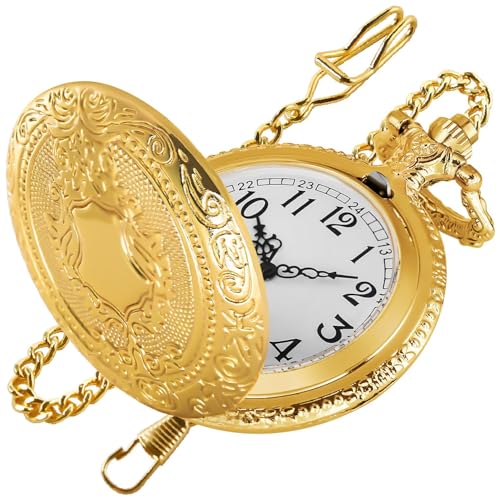 EKKONG Taschenuhr mit Kette Herren Vintage Taschenuhr Gold Pocket Watch Retro Taschenuhren für Herren Damen Halloween Karneval Weihnachten Kostüm Zubehör Geburtstag Jahrestag Geschenk