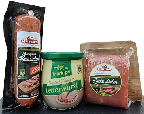 Wurstpaket Oberlausitz | Präsentkorb Edel Salami & geräucherter Schinken am Stück | Fresskorb Fleisch- & Wurstwaren mit Mettwurst im Glas | verfügbar als Geschenkkorb
