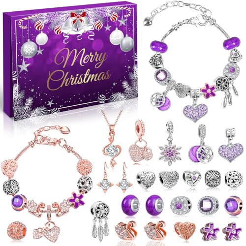 iZoeL Adventskalender Schmuck 2025 Frauen Teenager Mädchen Schmuckkalender Adventskalenderschmuck Weihnachtskalender 24 tolle Damen-Schmuck wie Halskette Ringe Ohrringe Armband DIY Lila